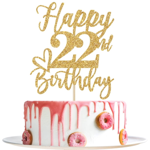 Cake Topper Yotawebery con brillo dorado Feliz 22.º cumpleaños