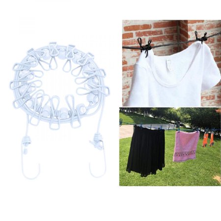 

Doublelift Portable Clothesline with 12 Clothespins Retractable Elastic