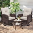 thumbnail image 6 of LOGYAT 3-Piece Swivel Wicker Patio Furniture Set, All-Weather Resin Rattan Chairs with Washable Cushions, Tempered Glass Top Side Table for Porch Deck Balcony, Beige Cushions, 6 of 7