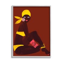 Woman Sitting Yellow Swimsuit Abstract Graphic Art Gray Framed Art Print Wall Art