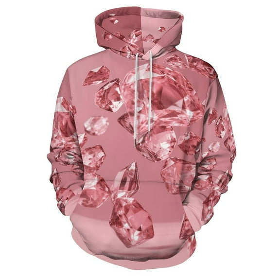 Pink Crystal Diamonds Regular Fit Hoodie, Sporty Pullover Hooded Sweatshirt for Men Women S