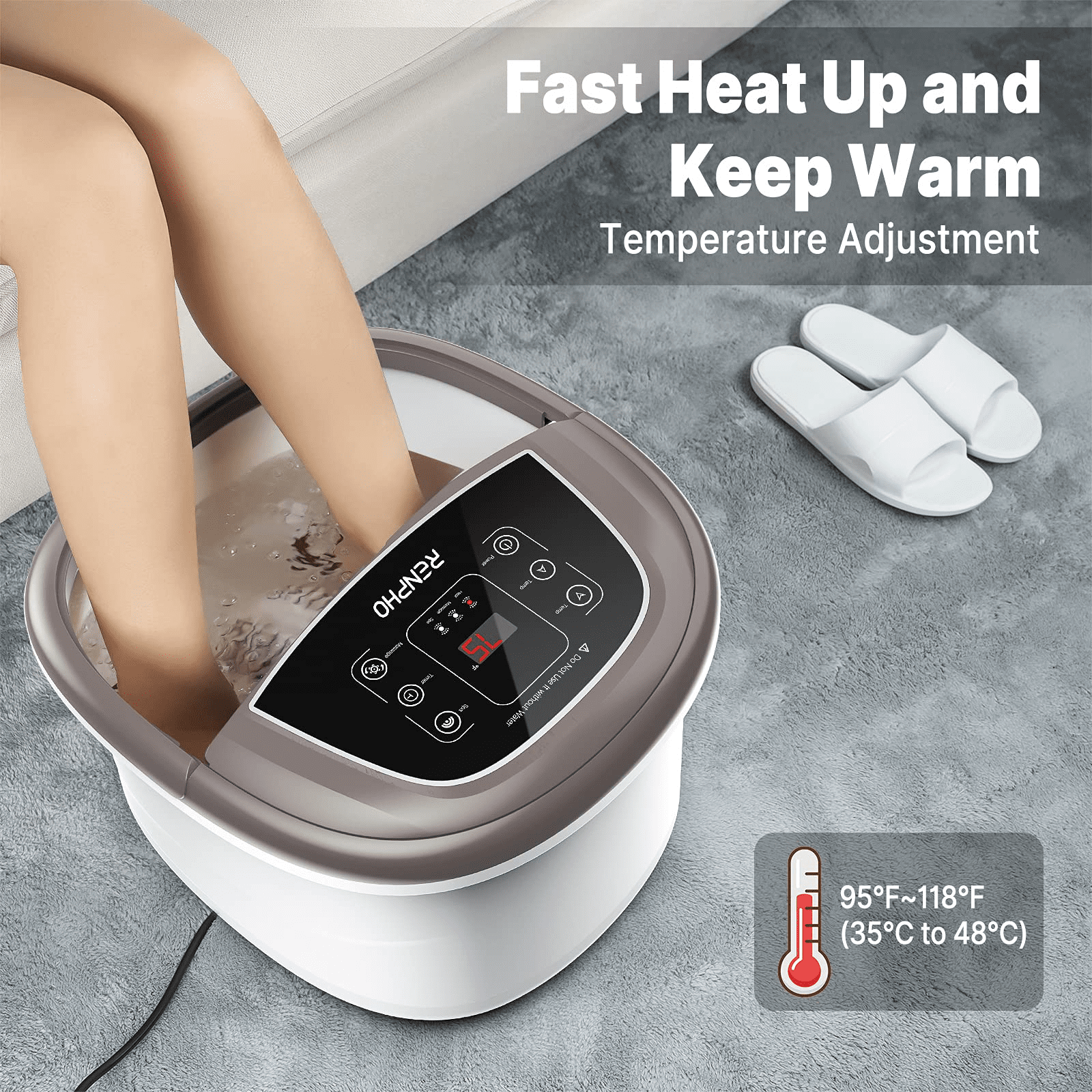 RENPHO Foot Spa Bath Massager with Heat Bubbles Shiatsu Massage & Jets Foot Soak Tub Relieve Foot Muscle Pain, Fathers Day Gifts for Dad Men