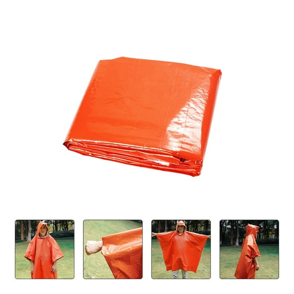 LOLIPPYY 1Pack Rain Poncho for Adults Waterproof Emergency Gear Orange PE