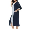 thumbnail image 4 of Sleep Shirts for Women Soft Cotton on Clearance Women's Zip up Cotton Housecoat Zipper Front Robe Lightweight Bathrobe 3/4 Sleeve Loungewear Nightgowns with Pockets New Navy S, 4 of 6
