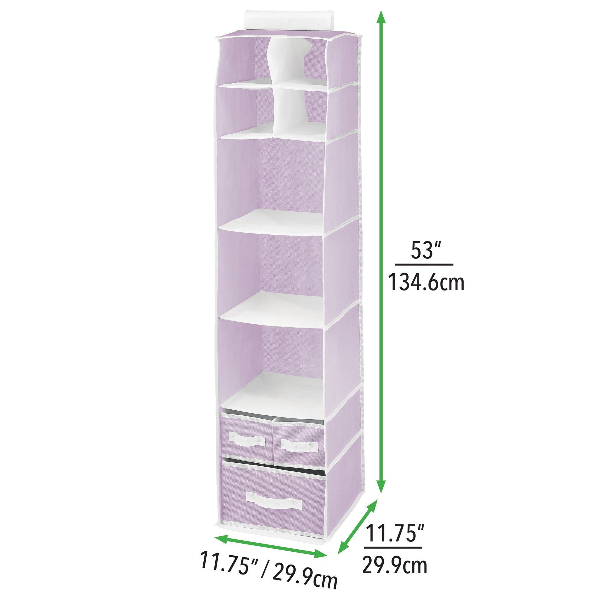 Gray mDesign Over Closet Rod Storage Organizer 7 Shelves/3 Drawers 2 Pack 