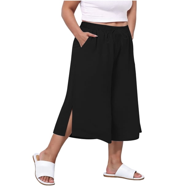 Pantalones Capri de Mujer Más Tamaño de Lino Recortado Suelto Ajuste Casual Capris para Verano Primavera Diario de la Playa