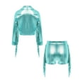 thumbnail image 4 of TSSOE Girls 90s Theme Concert Rave Disco Hip Hop Dance Outfit Cowgirl Shiny Metallic Fringe Jacket with Shorts Set Light Green 6, 4 of 5