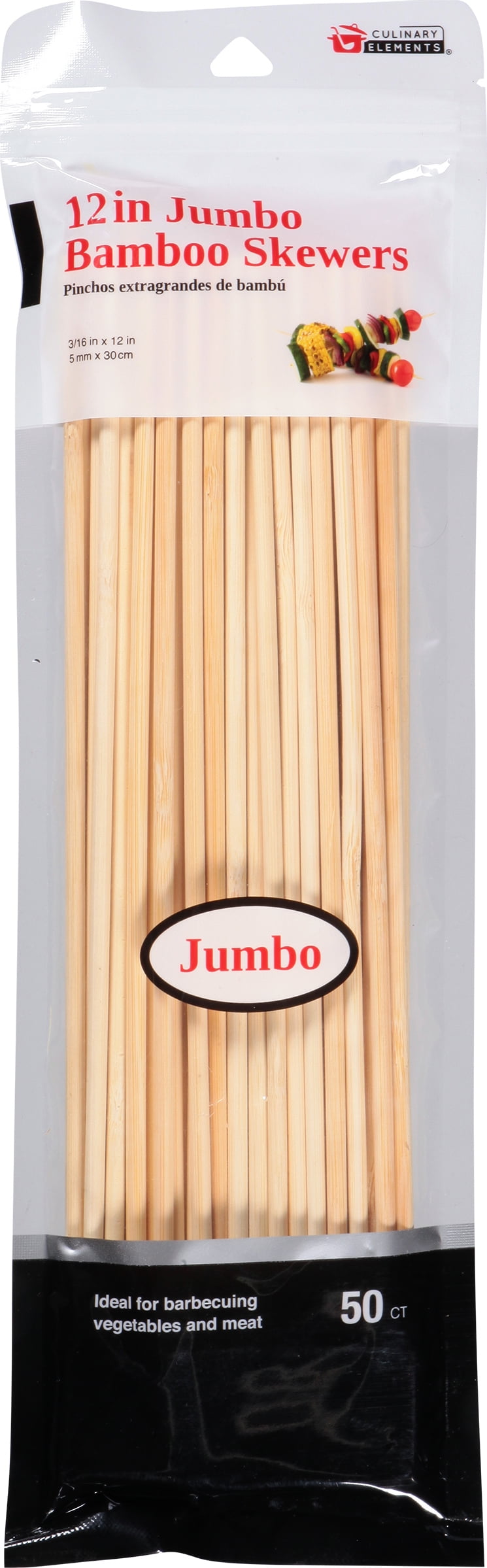 50 Count per Pack 1 Pack Jacent Jumbo 12 Inch Bamboo Skewers