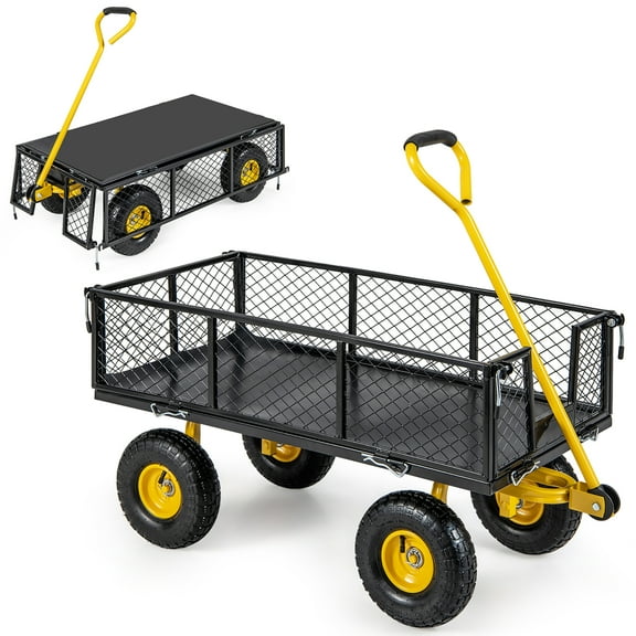 Gymax Utility Garden Wagon Outdoor Platform Cart w/4 Removable Side Panels 10'' Wheels