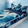 thumbnail image 2 of Erosebridal Cartoon Shark Zipper Twin Comforter Sets with Fitted Sheet and 2 Pillowcases, Coastal Animal Zipper Bedding Set, Navy Reversible, 2 of 7