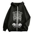thumbnail image 4 of XIAONU Womens Hoodies Skull Print Zippered Fleece Hoodie Jacket Baggy Long Sleeve With Pockets Drawstring Hoodie, 4 of 4