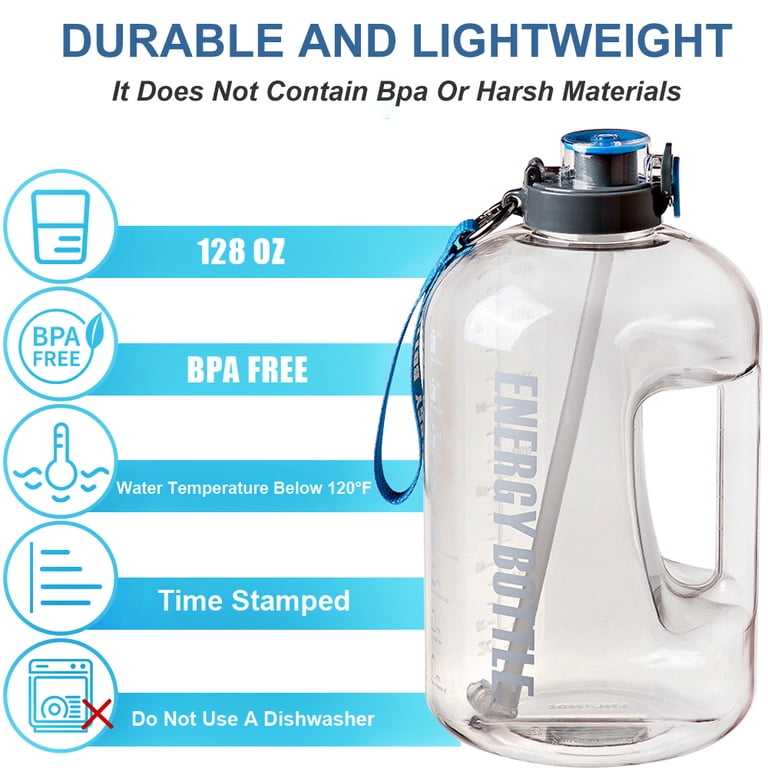 1 Gallon Water Bottles, 128 oz Motivational Time Marked Water Bottle With  Straw, BPA Free,Leak Proof Sports Water Bottle, Clear - Walmart.com