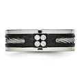 thumbnail image 4 of Stainless Steel Polished Black IP Laser Cut w/Cable Inlay & CZ 8mm Band, 4 of 8