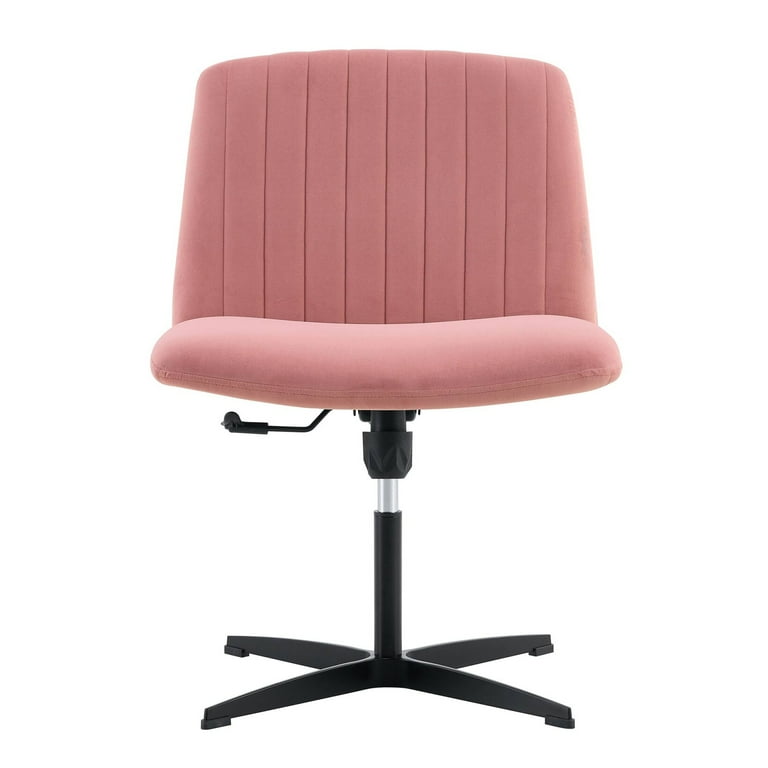 Armless Office Desk Chair No Wheels Pink Cross Legged Chair with