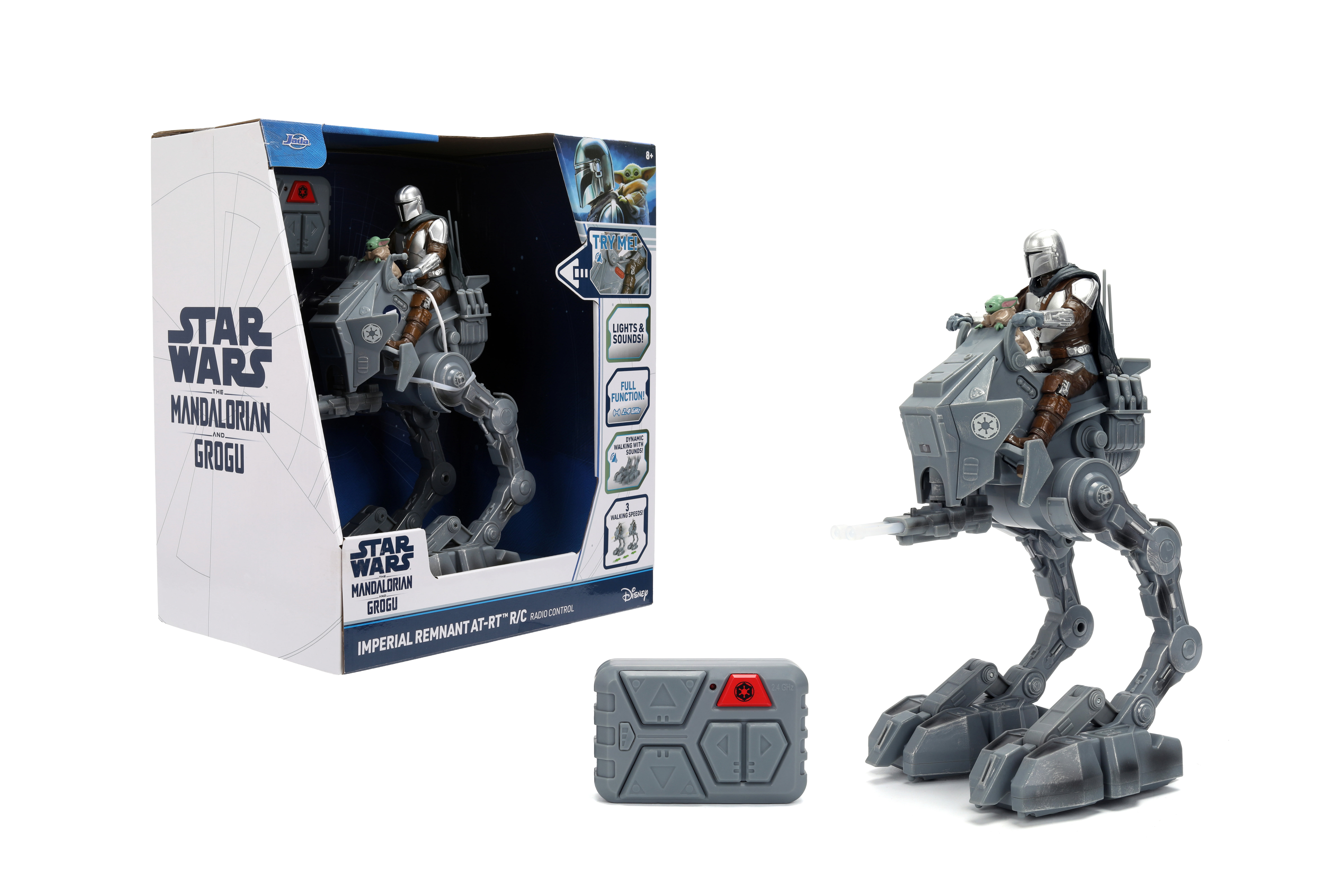 Star Wars Imperial Remnant AT-RT RC Walker with Mandalorian and Grogu 13" Remote Control toy with Sound & Lights by Jada Toys