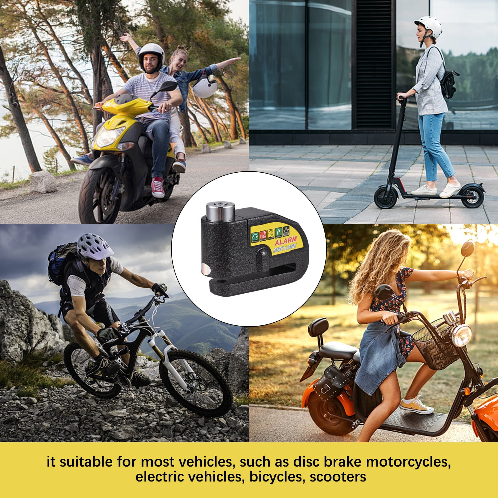 Nebublu Lock,Waterproof Battery Motorbike Bike 2pcs Lock Motorbike Lock Operated With Disc Alarm Disc Battery Operated 110db Alarm Lock Alarm Disc Brake Lock Reminder Cable Disc Lock Bike Lock