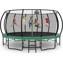 JOYFULIN Trampoline, 16FT Trampoline for 4-5 Adults or 7-8 Kids, 1500LBS Trampoline with Enclosure, Basketball Hoop, Shoes Bags, Galvanized Full Spray Outdoor Recreational Round Trampolines