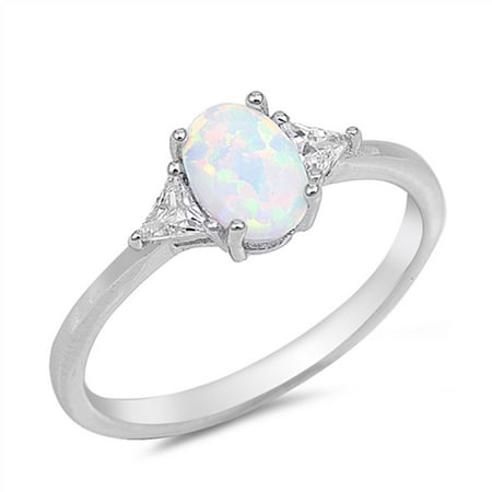 CHOOSE YOUR COLOR Clear CZ White Simulated Opal Wedding Ring New .925 Sterling Silver (Best Wedding Colors For October)