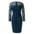 thumbnail image 5 of Sngxgn Women's Crewneck Long Sleeve Tie Waist A-Line Swing Bodycon Short Dress Casual Solid Ribbed Knit Sweater Dress(Navy,XL), 5 of 5