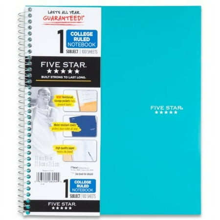 five star wirebound notebook, 1-subject, 100 college-ruled sheets, 11 x 8.5 inch sheet size, teal (72051)