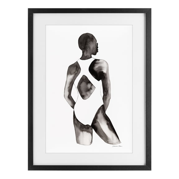 Stupell Industries Modern Beach Day Swimsuit Silhouette Black Framed Print Under Glass, 14 x 20, by Simone Elum