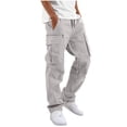 thumbnail image 2 of WIZUTIZ Men's Cotton Cargo Pants Drawstring Waist Ankle Tie Relaxed Fit Multi Pocket Outdoor Straight Trousers, 2 of 8