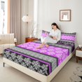 thumbnail image 4 of Feelyou Purple Damask Women Twin Sheet Sets, Southwestern Theme Bedding, 3-Piece, 4 of 7
