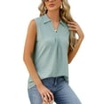 thumbnail image 2 of TEMOFON Women Sleeveless Tops Summer Tank Baggy V Neck Blouse Trendy Lapel Collar Tank Baggy Solid Color Green Tee Size M, 2 of 5
