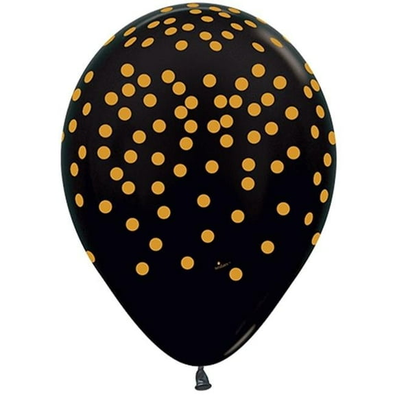 Betallic Deluxe Confetti Design Quality 11" Latex Balloons, Black Gold, 50 CT