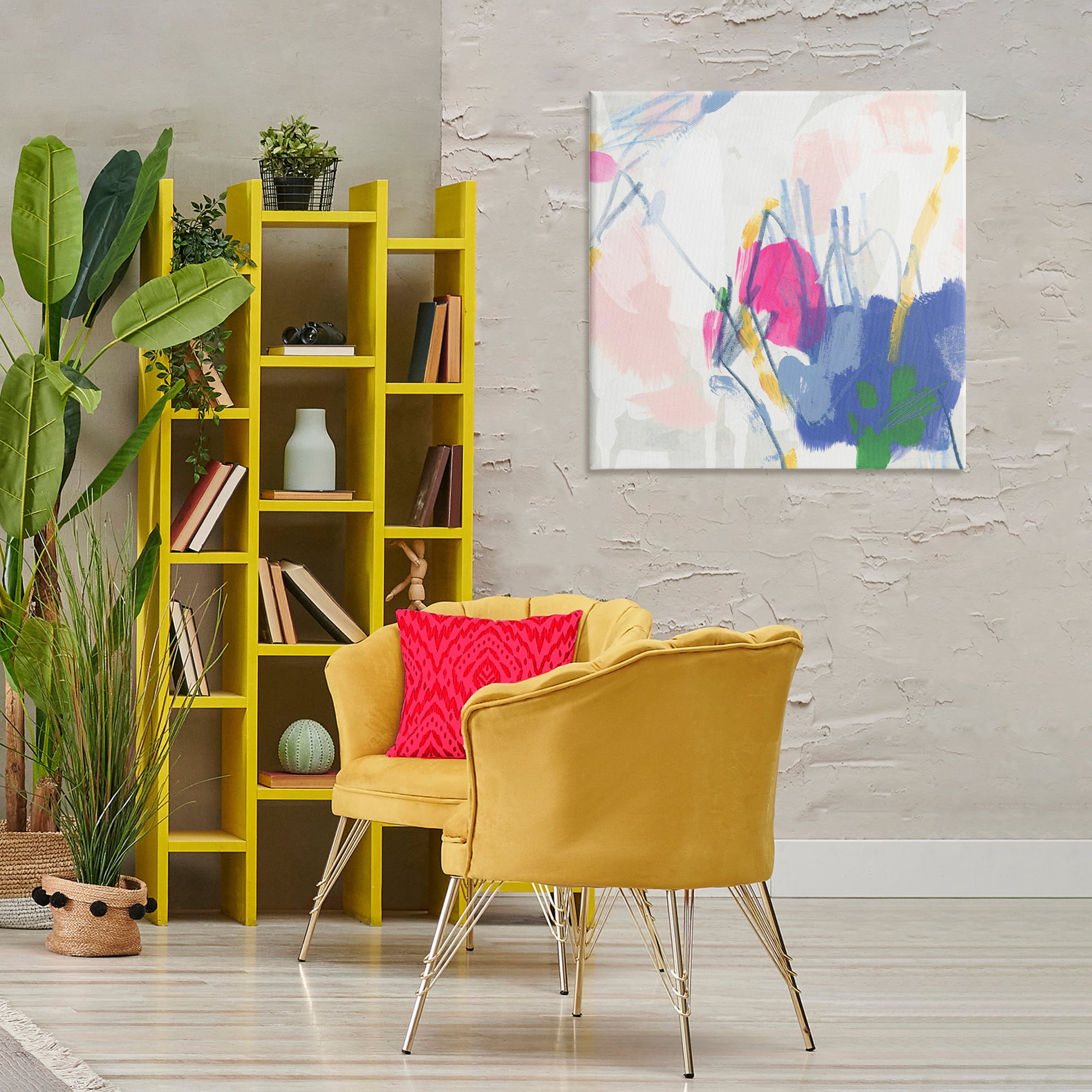 Stupell Industries Blue & Pink Abstract Scribble Abstract Painting Gallery Wrapped Canvas Art Print Wall Art, 30 x 30