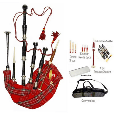 Black Royal Scottish Highland Bagpipes Silver Mounts with Bag,Practice Chanter