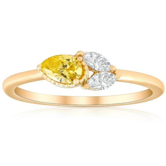 Pompeii 3/8Ct Fancy Yellow Pear & Marquise Shape Diamond Ring Yellow Gold Lab Grown