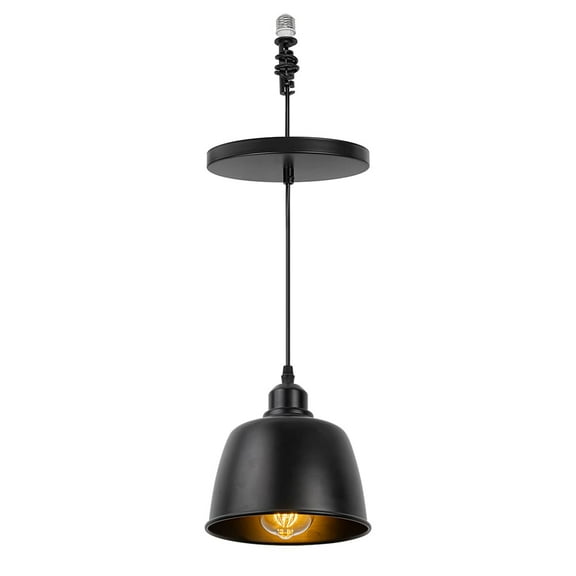 KAYYELAMP Black Metal Shade Hanging Light E26 Black Base Adjustable Height Droplight Vintage Design Pendant Light for Kitchen Island Sink Home