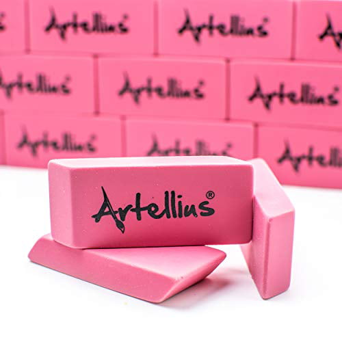 Artellius Pink Pencil Erasers Bulk Pack of 100, Large Size, Non