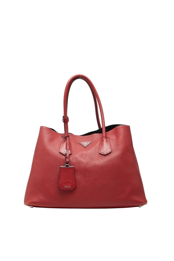 Pre-Owned Prada Triangle Logo Plate Tote Bag Shoulder Red Leather Women's PRADA