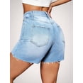 thumbnail image 3 of Pantalones cortos vaqueros IWD de cintura alta de mezclilla rasgada para verano 2025 para mujer, 3 of 5