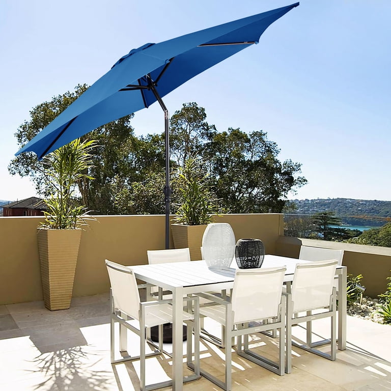 denim blue patio umbrella Tilt | Auto-Tilt, Fade-Proof, Wind Resistant | Commercial Grade | Sunbrella Dark Spacious Shade Coverage Costway 9FT Patio Umbrella Patio