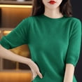 thumbnail image 3 of AherBiu Short Sleeve Sweater Tops for Women Crewneck Basic Knitwear Top Casual Blouse Solid Color, 3 of 4