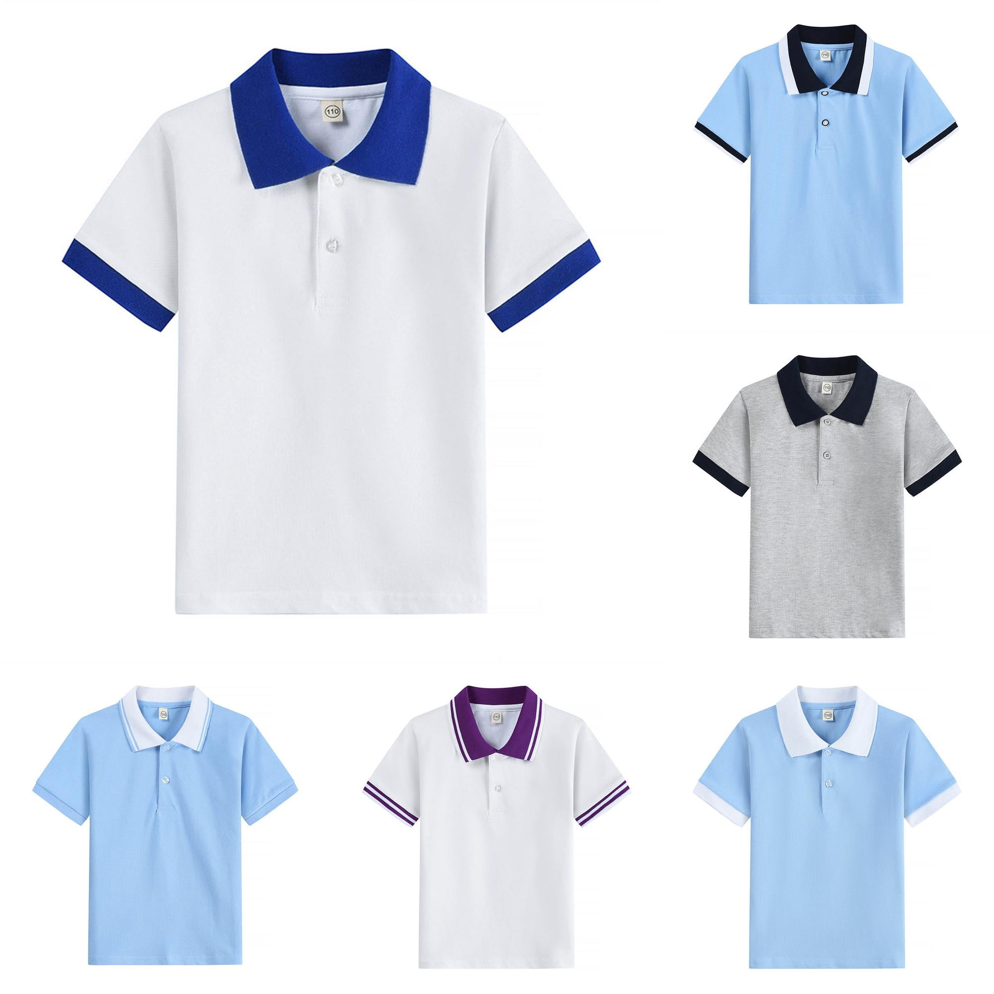 NinXxx Boys Short Sleeve Casual Solid Tee School Comfortable Top Blue 9-10 Years