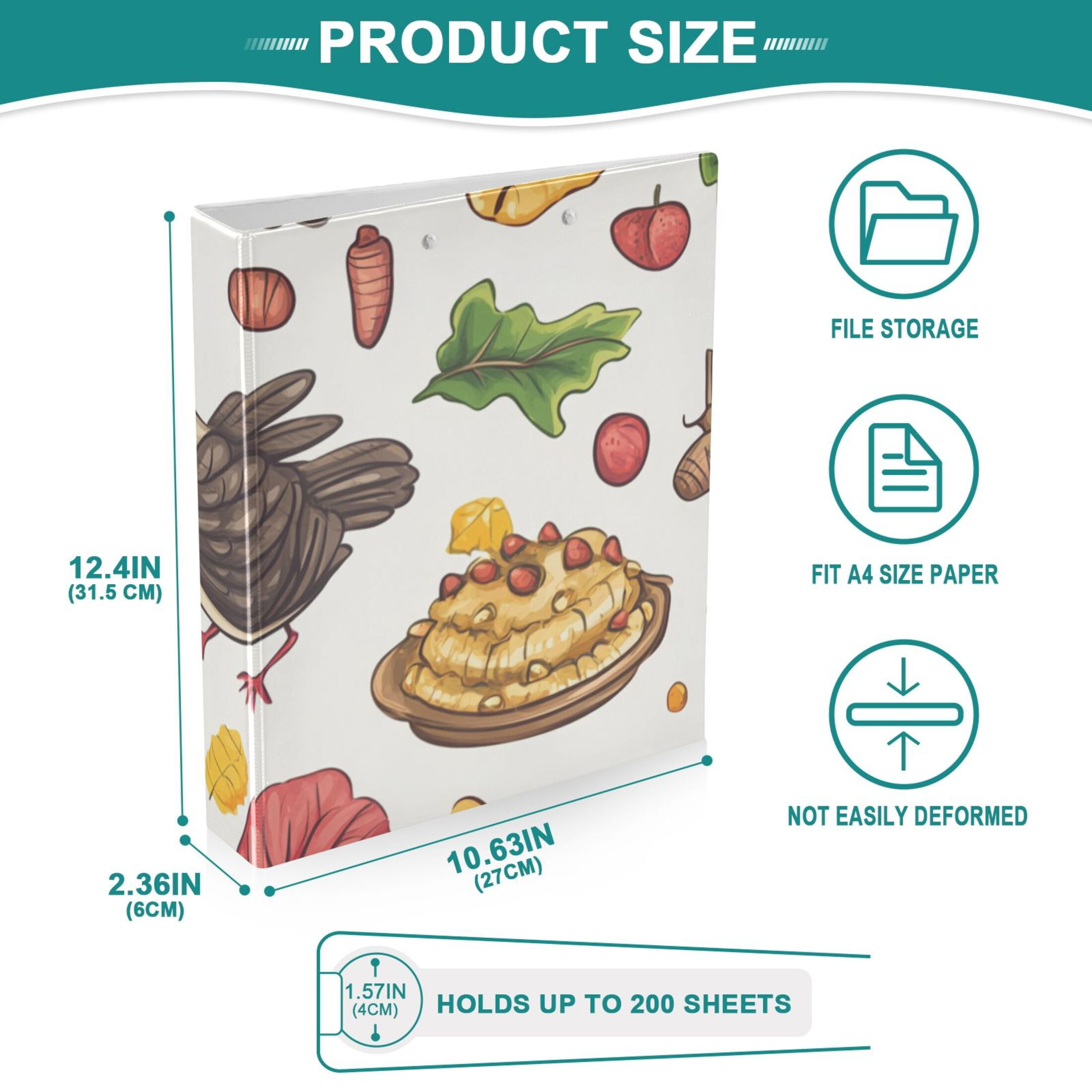 Thanks Giving Chicken 3 Ring Binders 1.5 inch Hardcover File Folders with Interior Pockets A4 Size Organizer for School Office Hospital