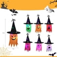 thumbnail image 2 of Decoración de sombrero de bruja de Halloween con cadena de luces LED, paquete de 6 sombreros de bruja iluminados colgantes, decoración de Halloween para jardín, zona exterior, árboles, 2 of 7