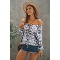thumbnail image 2 of POGLIP Women's Blue Vintage Print Split Neck Blouse, 2 of 6