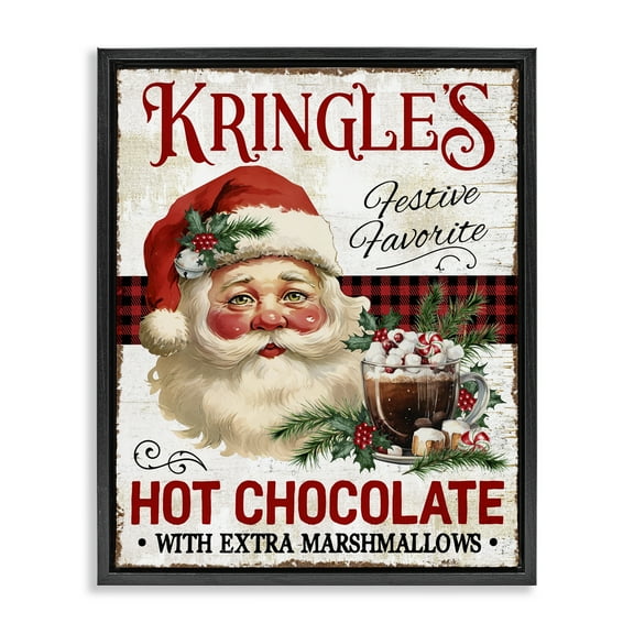 Stupell Industries Kringle's Hot Chocolate Holiday Painting Black Floater Framed Canvas Art Prints Wall Art, 17 x 21