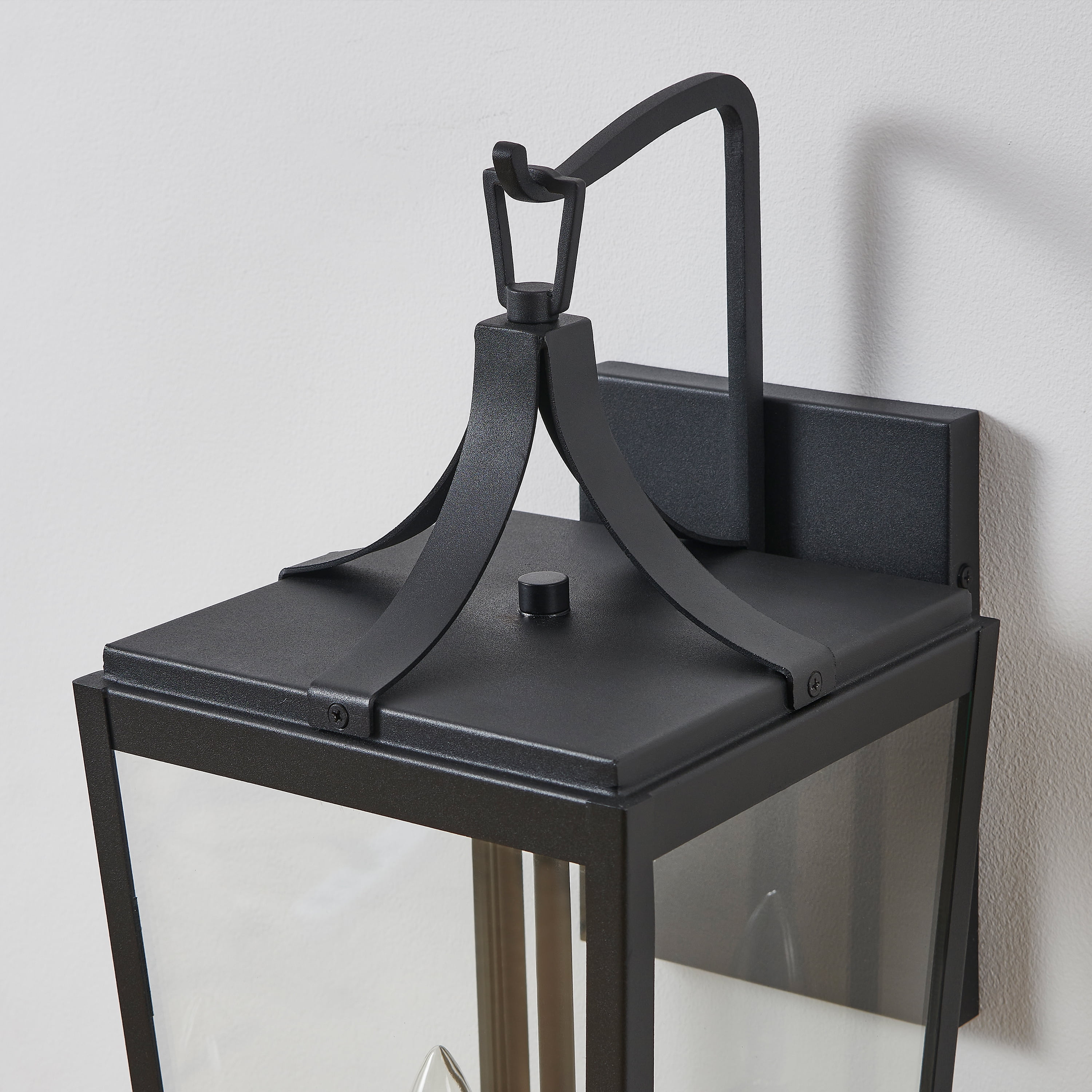 KAWOTI 20 in. 2-Light Sandy Black Hardwired Outdoor Wall Lantern Sconce with Clear Glass