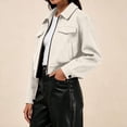 thumbnail image 4 of cocolona Jackets for Women Solid Color Lapel Long Sleeve Crop Coat Loose Casual Zipper Fall Winter Outerwear, 4 of 7