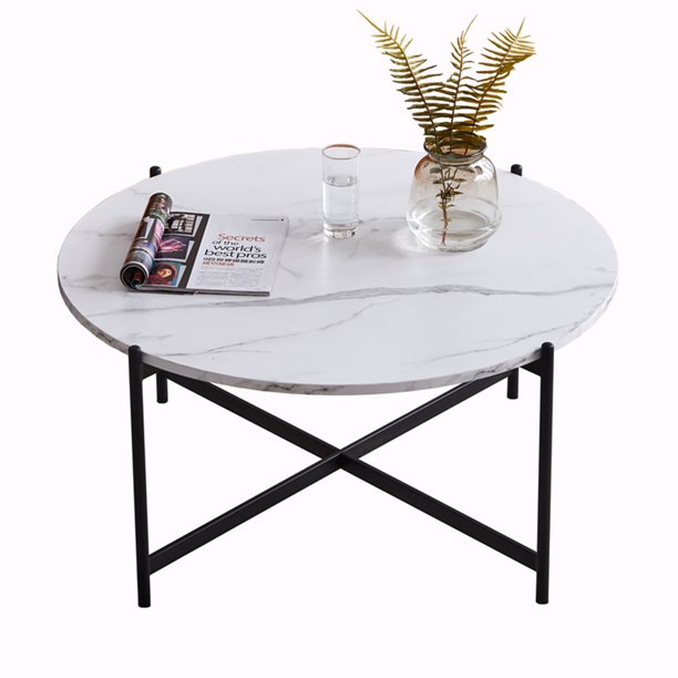 Uhomepro Faux Marble Round Coffee Table Living Room Sofa Side With Metal Legs Wood Top Modern Accent And Snack End Tea Entertainment Center Q16222 Uhomepro Faux Marble Round Coffee Table, Round Marble Coffee Table With Metal Legs