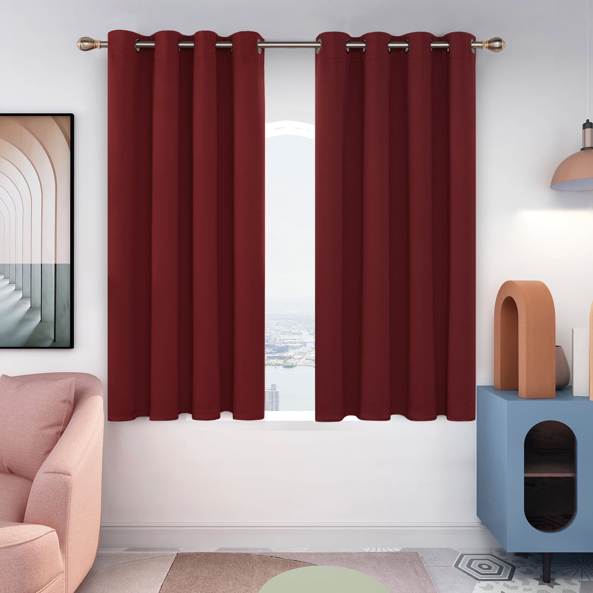 Scarlet Jacquard Grommet Window Panel And Valance Treatments Coral 