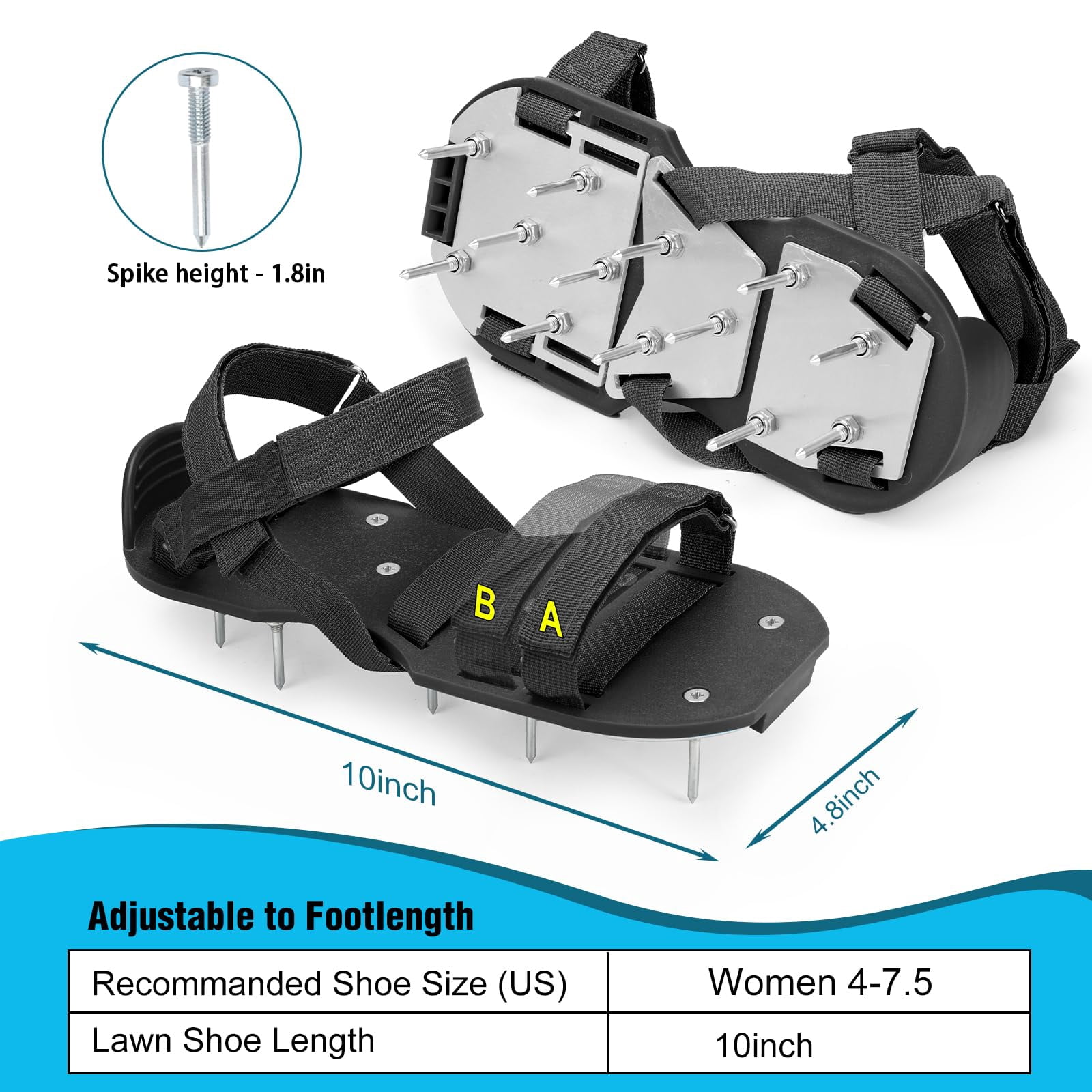 Lawn Aerator Shoes For Grass - Pre-assembled Soil Yard Tool Aerating Patio Garden  Black Small