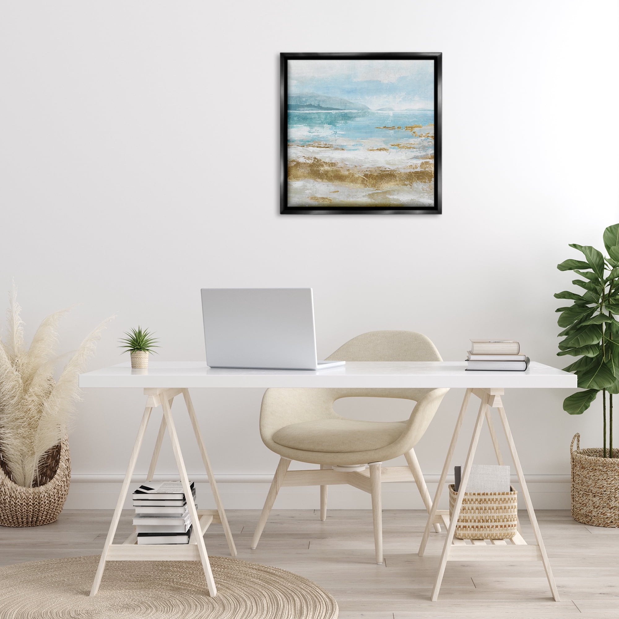 Stupell Industries Distressed Beach Landscape Coastal Painting Black Floater Framed Canvas Art Print Wall Art, 25 x 25