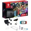 Nintendo Switch Console, Neon Blue and Red Joy-Con, Mario Kart 8 Deluxe (Download) 32GB Internal + Extra External 64GB Storage and Ultimate 18-in-1 Case
